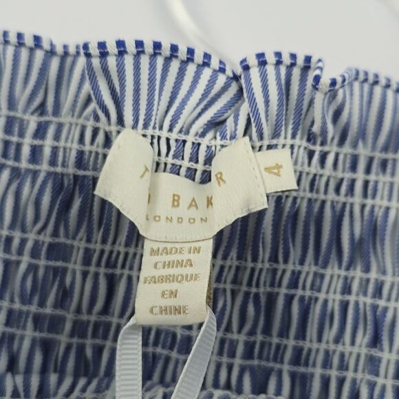 Ted Baker NWT Noaah Smoked Eyelet Off the Shoulder Dress Blue White 4 = 10 US - Picture 7 of 13